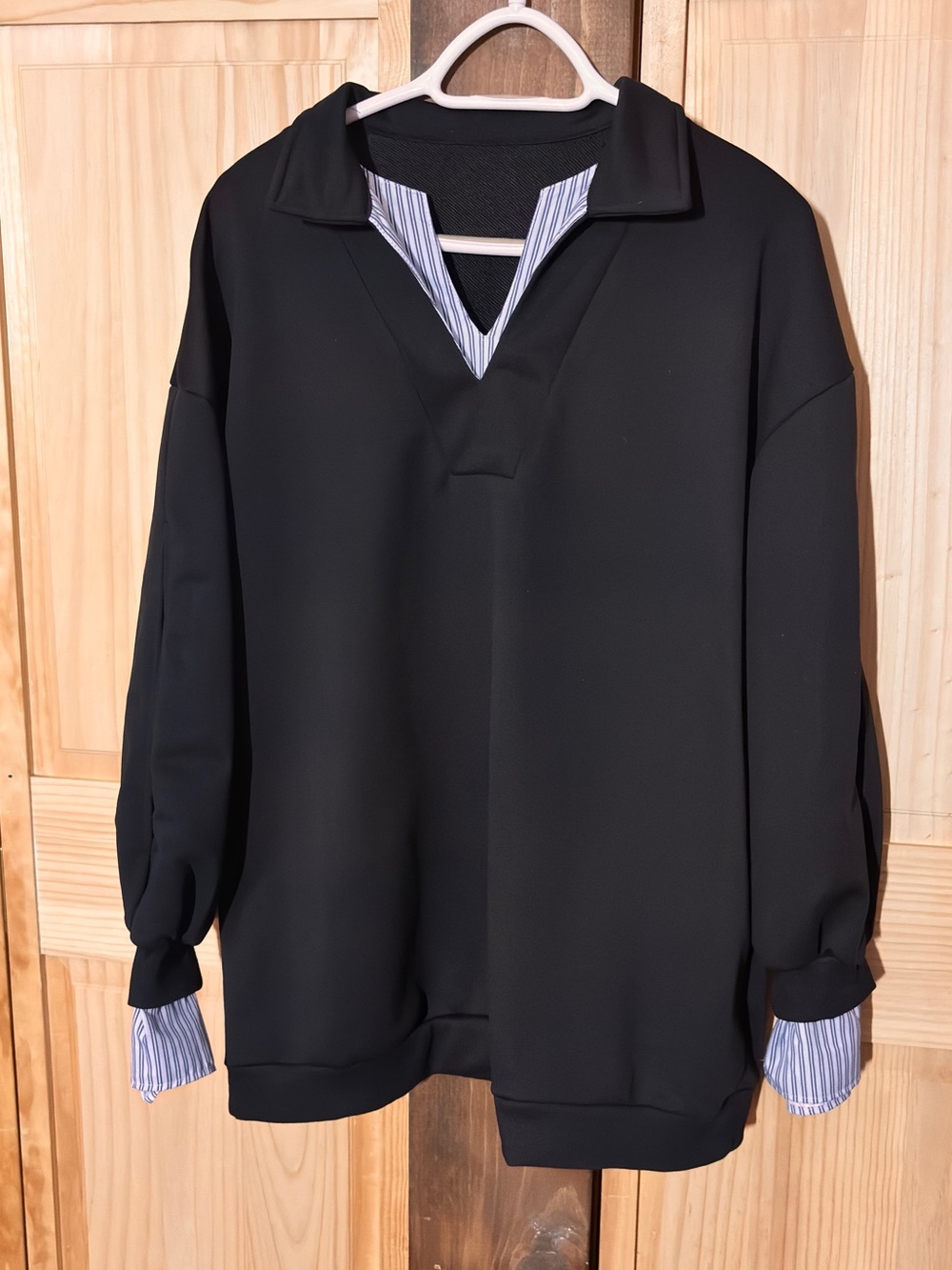 Long-Sleeve Polo-Style Top with Contrast Cuffs